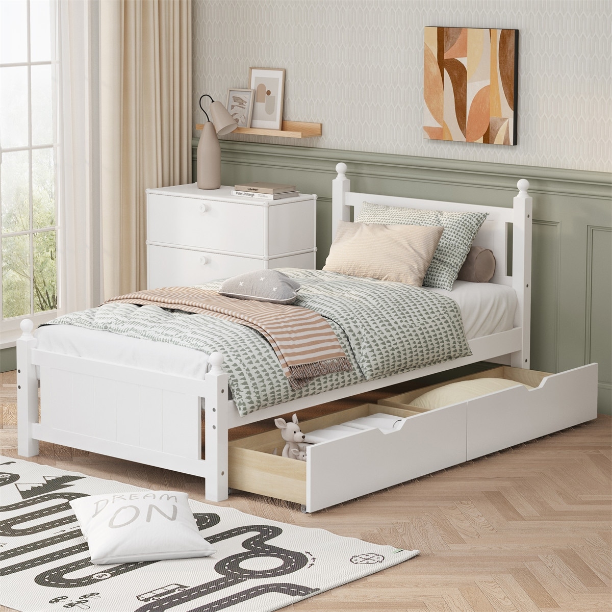 Modern White Twin or Full Size Solid Wood Platform Bed Frame with 2 Drawers  - Bed Bath \u0026 Beyond - 40113001, image size:1200x1200