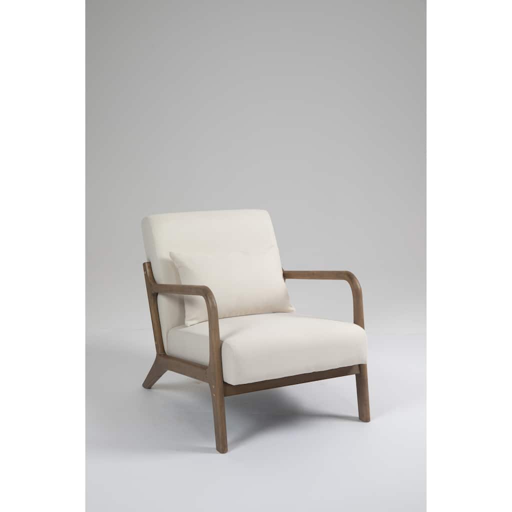 White+Oak Velvet Modern Upholstered Accent Chair with Natural Wooden Frame for Living Room
