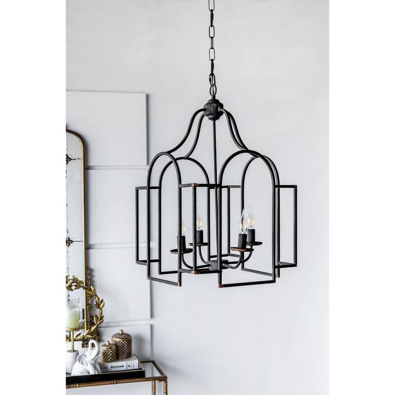 17.3x17.3x28.7" Malin Entry 4-Light Chandelier, Hanging Light Fixture, Bulb Not Included - Black
