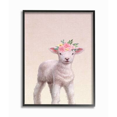 Stupell Industries Baby Lamb Floral Rose Crown Girly Pink Nursery Framed Wall Art