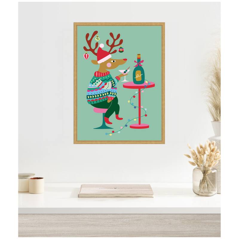 Kate and Laurel Framed Canvas Wine Deer by Rachel Lee
