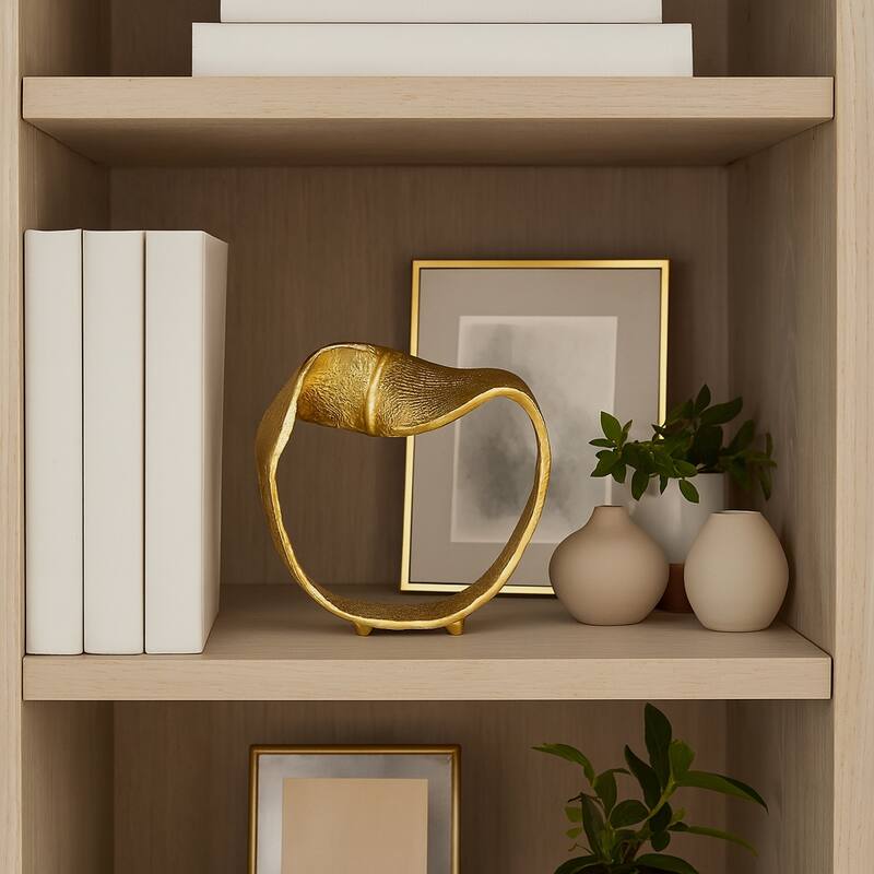 Twisted Hammered Ring Table Sculpture and Statues for Home Decor, Gold
