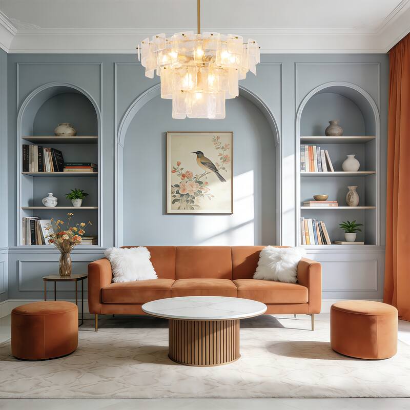 Calyra Modern Luxury 13-Light Tiered Gold Textured Handmade Glass Chandelier for Living Dining Room Foyer