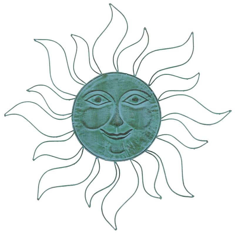 Metal Sun Indoor Outdoor Home Wall Decor with Wire Frame - Teal - Roche River Decor - Teal - 30"D