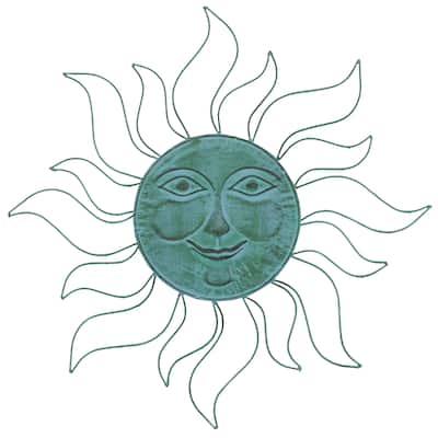 Metal Sun Indoor Outdoor Home Wall Decor with Wire Frame - Teal - Roche River Decor