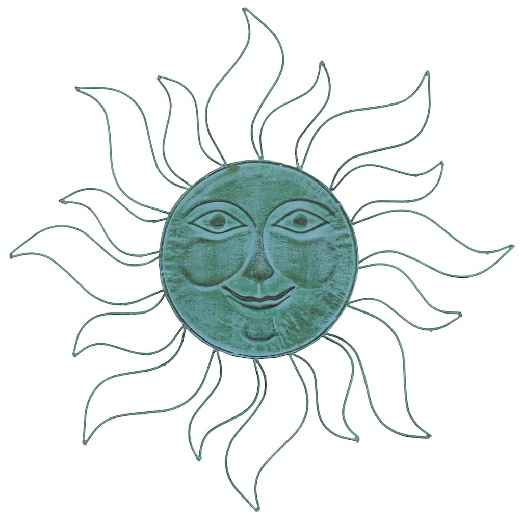 Metal Sun Indoor Outdoor Home Wall Decor with Wire Frame - Teal - Roche River Decor