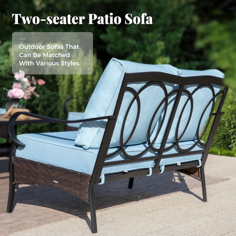 MAISON ARTS Modern Outdoor Patio Furniture Set with Waterproof Cushions - 5-Piece Wicker & Metal Conversation Set