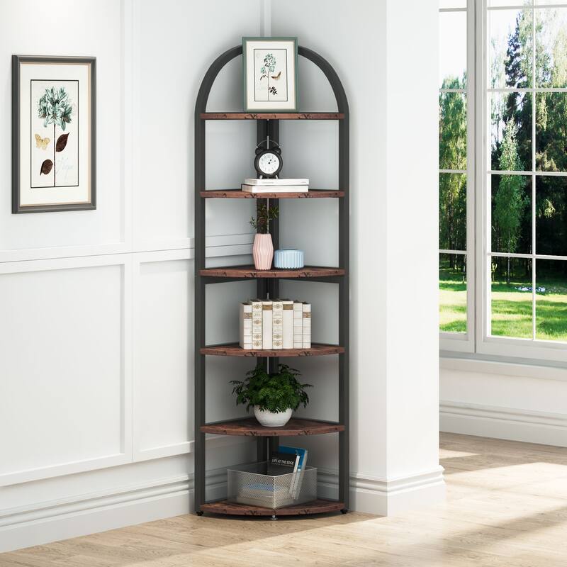 6 Tier Corner Shelf, Tall Corner Bookshelf, Freestanding Display Book Shelf