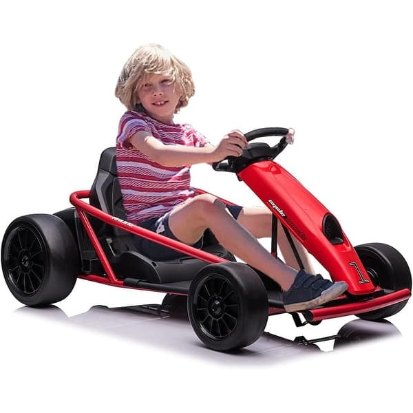 slide 2 of 30, 24V Kids Go Kart for Teens, Featuring Dual 300W Motors, 9Ah Large Battery, High-Speed Drifting up to 8MPH with Music and Horn Red