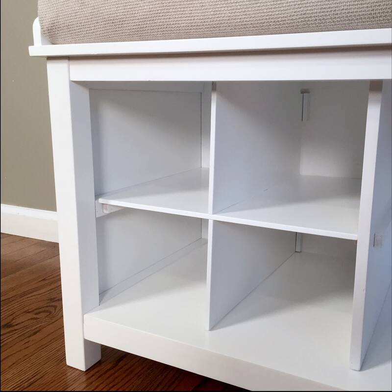 John Louis Home Solid Wood Entryway Bench with 2 Shoe Storage & 1 Bin White