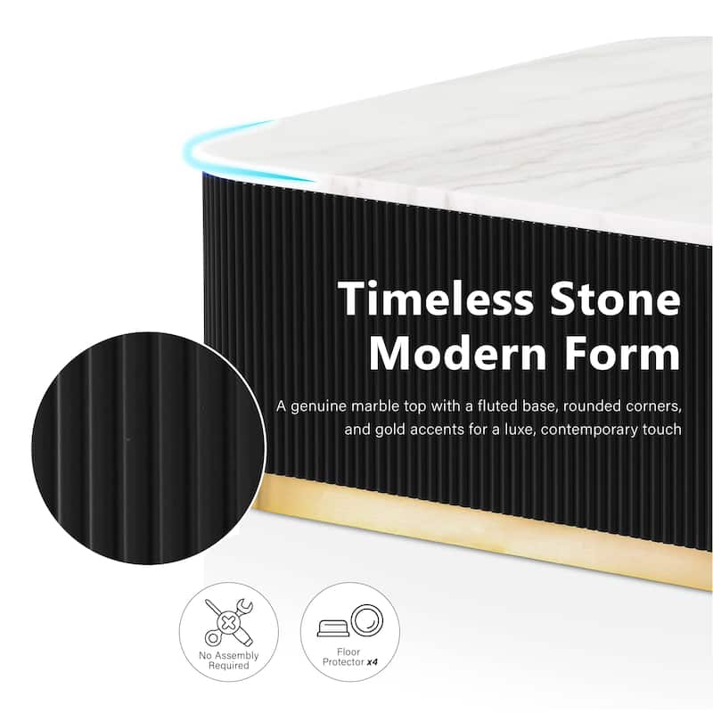 Furniture of America Torin Modern White and Black Genuine Marble Top Square Coffee Table