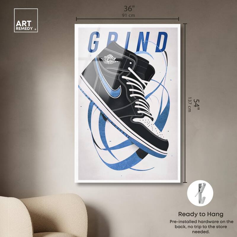 Blue Ribbon Sneaker Acrylic by Art Remedy, Ready to Hang