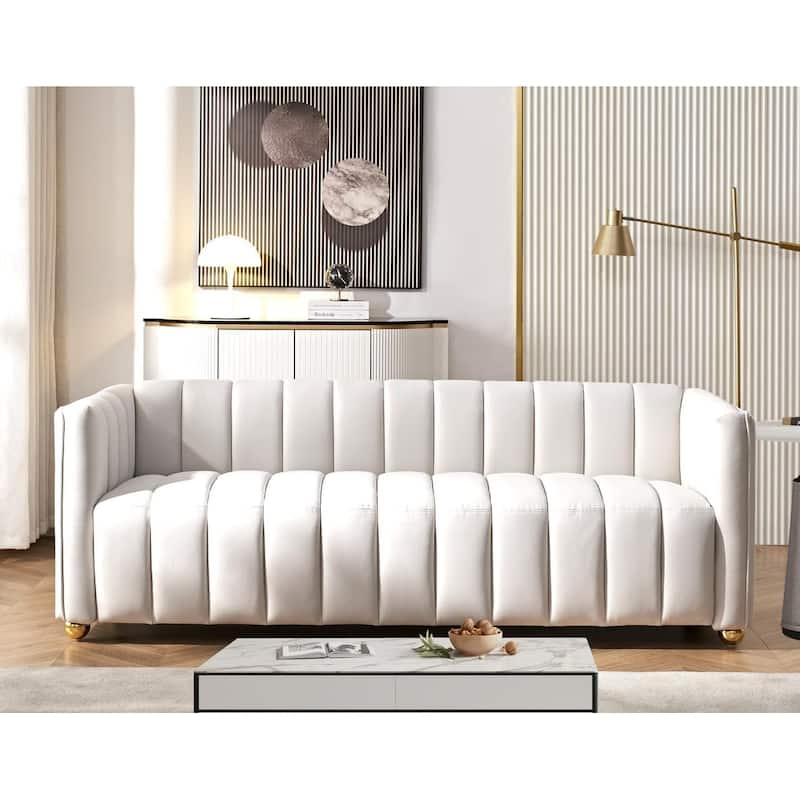 Glam Fabric Upholstered Solid Wood Frame 82.7" Art Deco Sofa