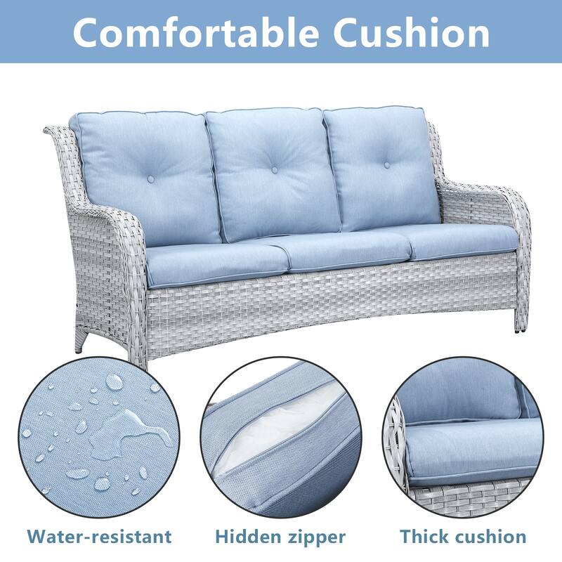 6 Pieces All Weather Wicker Sofa Patio Chair Set
