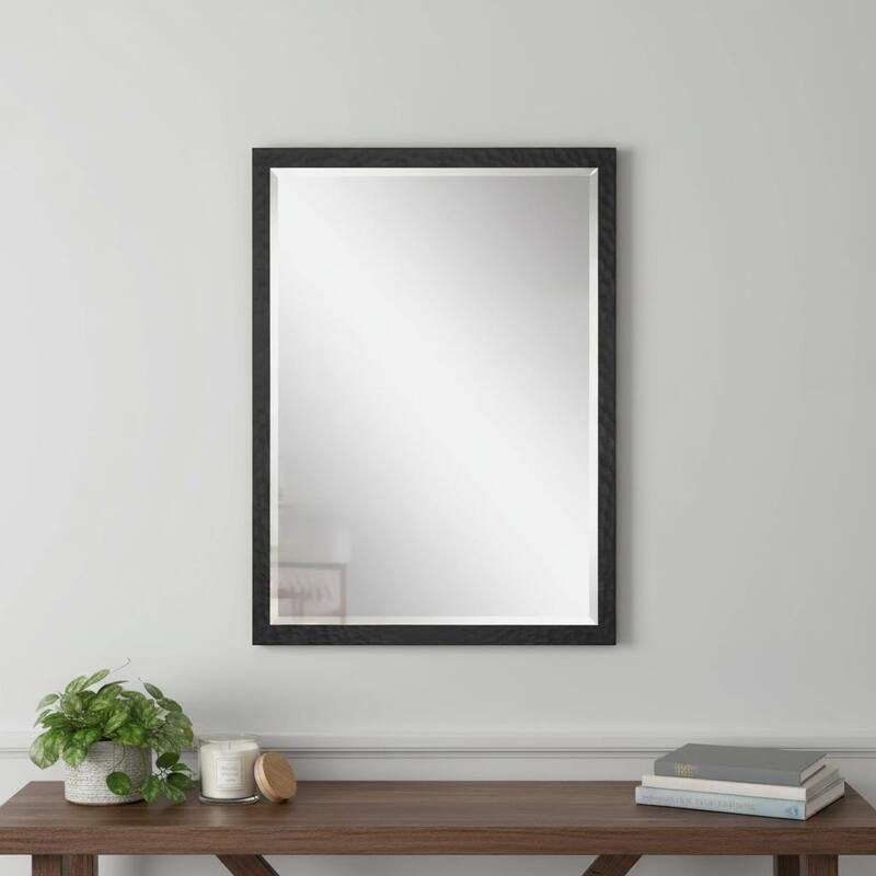 HomeRoots 32" Black Hammered Geometric Framed Accent Mirror - 26.00 in. x 32.00 in. x 1.00 in. - 26.00 in. x 32.00 in.  x 1.00 in.