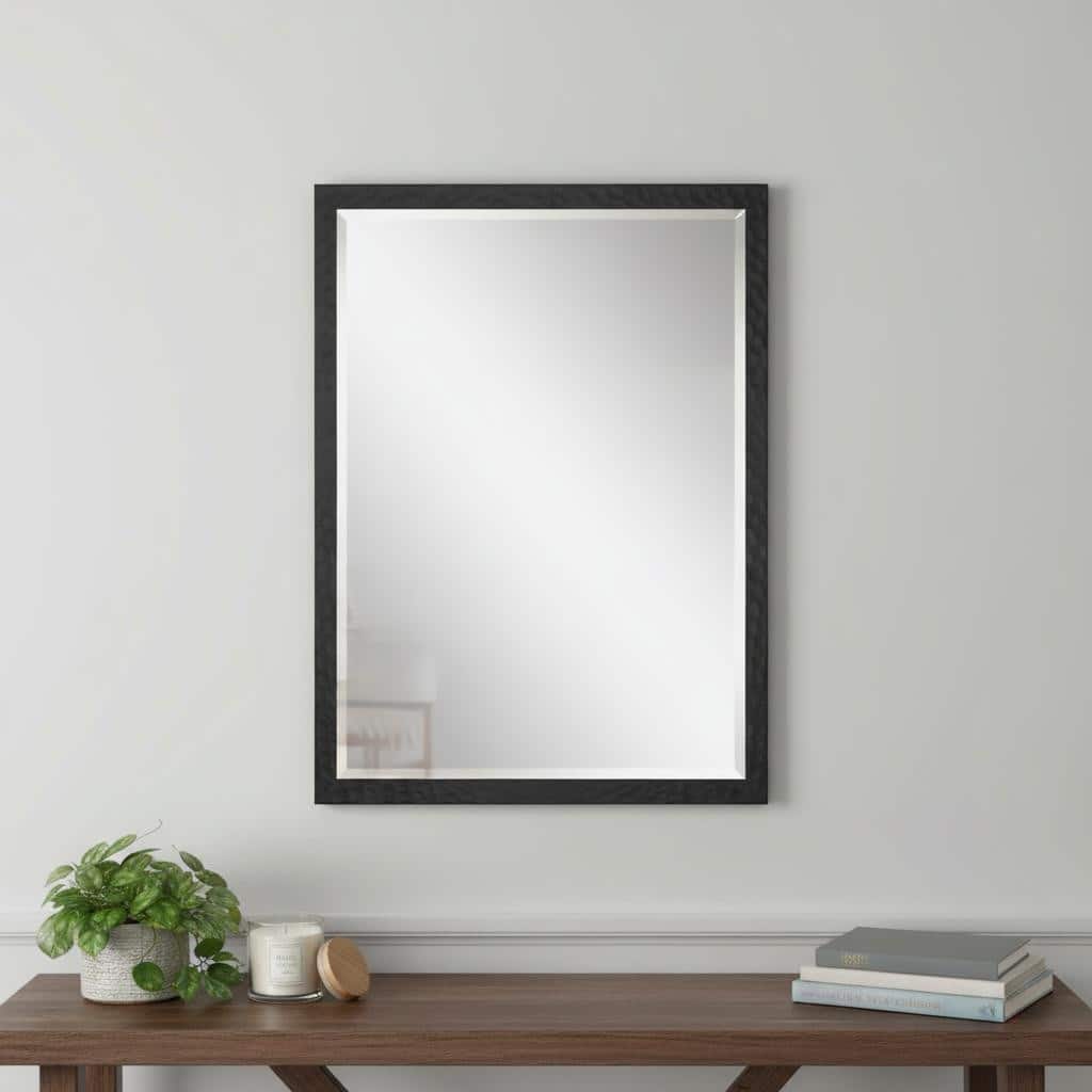 HomeRoots 32" Black Hammered Geometric Framed Accent Mirror - 26.00 in. x 32.00 in. x 1.00 in.