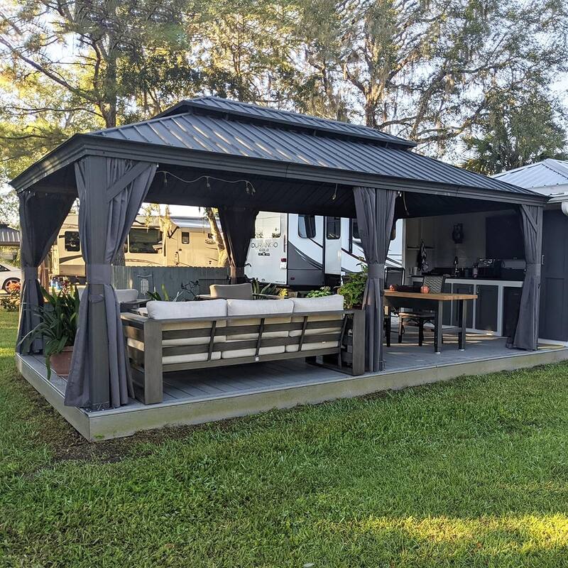 PURPLE LEAF Outdoor Galvanized Steel Hardtop Gazebo, Aluminum Frame Gazebo With Curtains