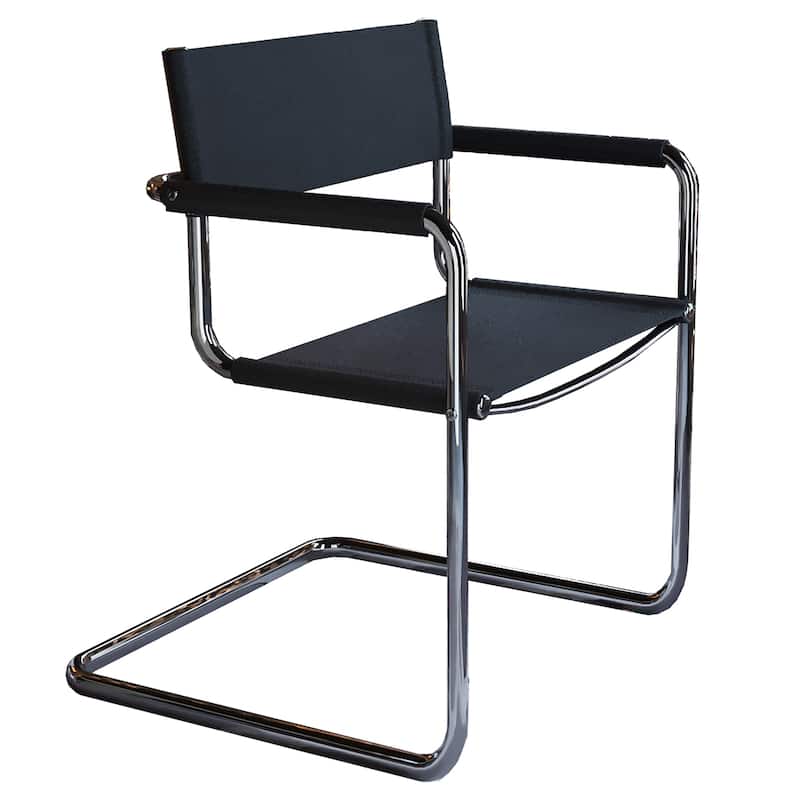 HomeRoots 23" Silver And Black Genuine Leather and Stainless Steel Arm Chair - 22.95 in. x 31.30 in. x 23.62 in.