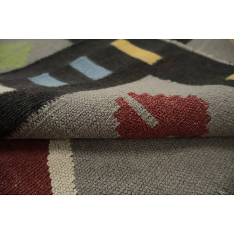 Hand Woven Oriental 100% Wool Carpet Southwestern Tribal Greys & Charcoal Kilim Area Rug - 10' 0'' X 8' 5''