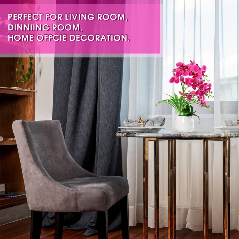 Artificial Orchid Plants and Flowers with Vase, Fake Faux Orchid in Ceramic Pot,19", Fuchsia