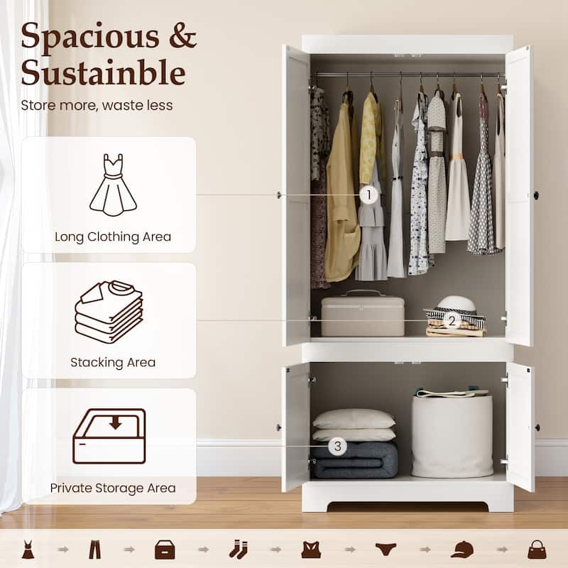 Pocassy 71" H Wardrobe Closet with Drawers with Doors and Storage