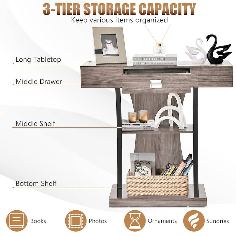 Gymax Console Sofa Table w/ Drawer and 2-Tier Shelves for Entryway