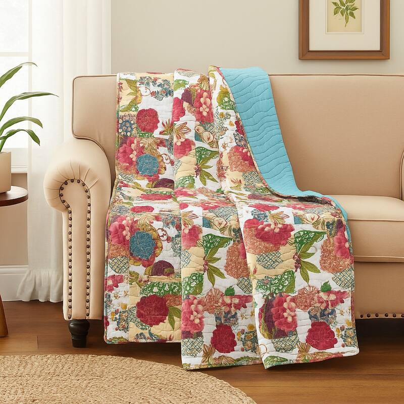 Lewi Throw Blanket, 50x60, Floral Pattern Bright Multicolored Cotton