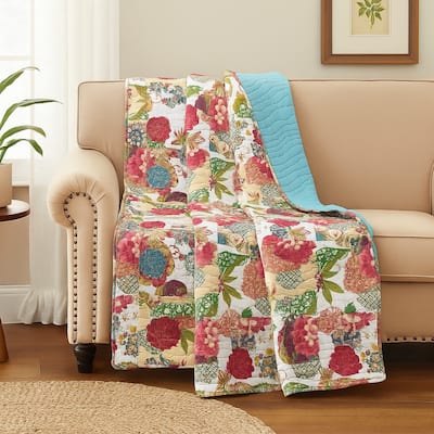 Lewi Throw Blanket, 50x60, Floral Pattern Bright Multicolored Cotton