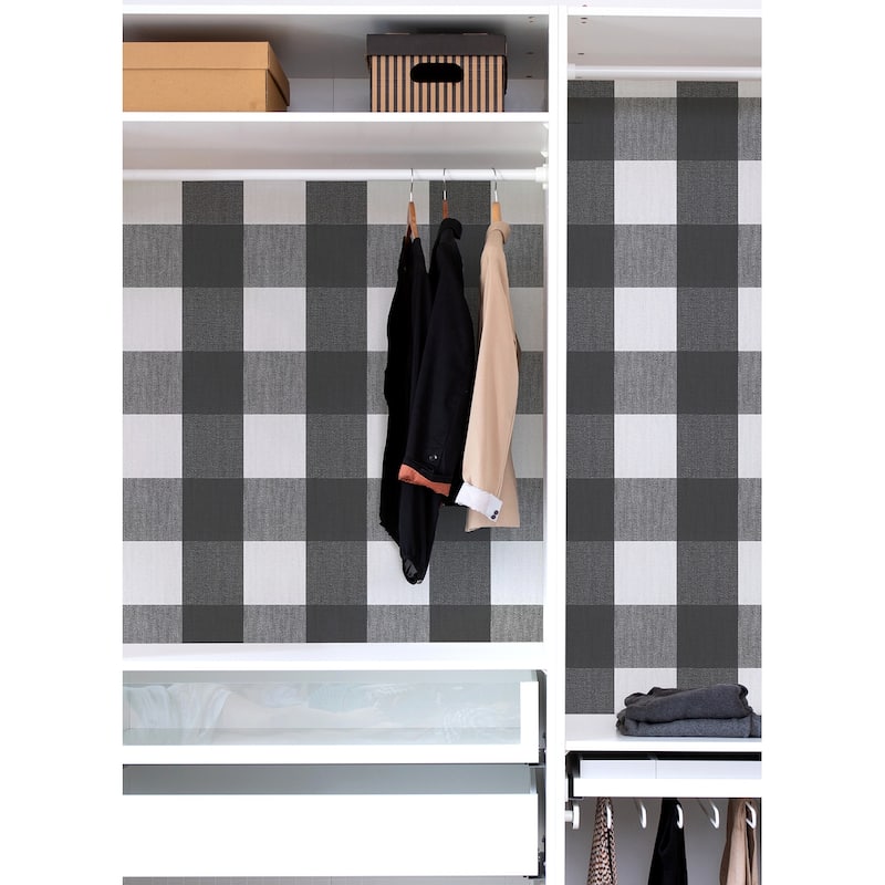 NuWallpaper Charcoal Buffalo Plaid Plaid Peel & Stick Wallpaper