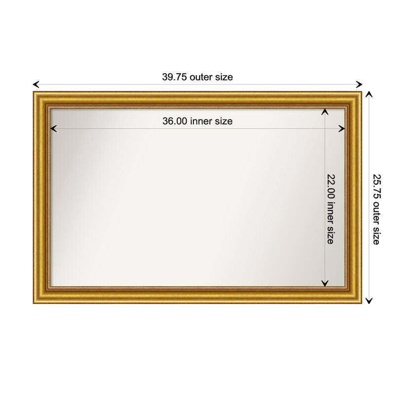 Townhouse Gold Framed Non-Beveled Custom Wall Mirror, Bathroom Vanity Mirror - Outer Size: 39.75 x 25.75