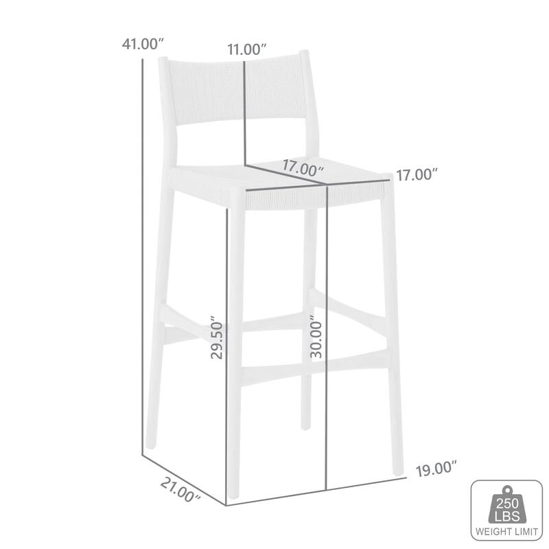 Erie Solid Wood and Woven Paper Cord Bar or Counter Height Chair Bar Stool