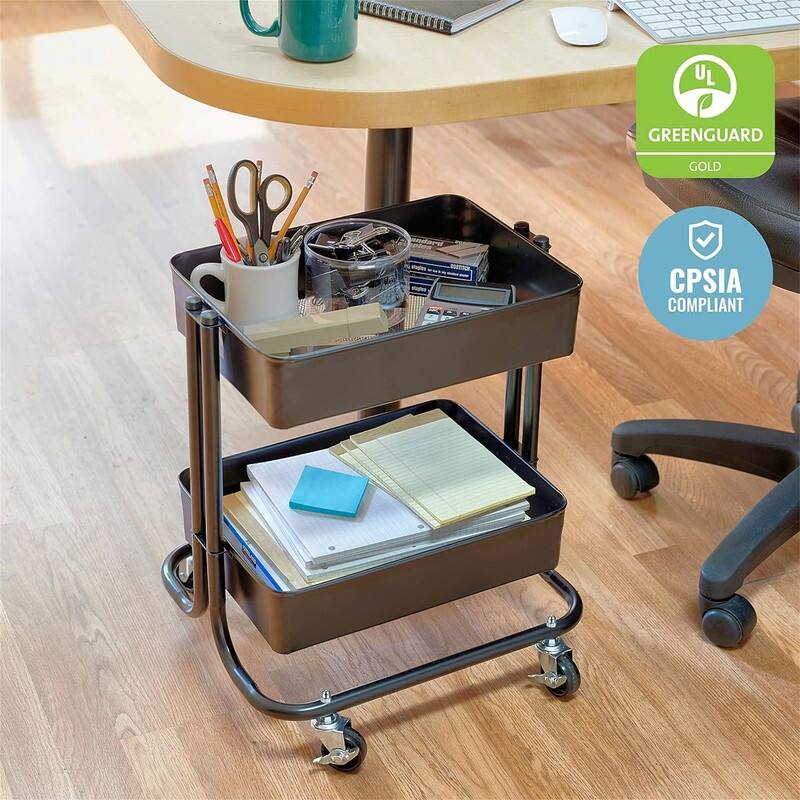 2-Tier Rolling Utility Cart - 15.6"D x 16.7"W x 19.7"H