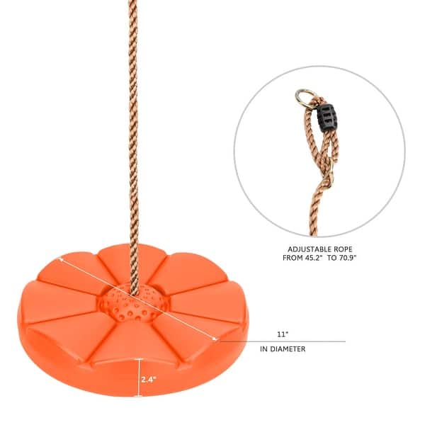 Disc Seat Swing - Kids Monkey Rope Tree Zip Line Swings for Play Set, Tree, Outdoor Backyard, Playground Fun, Orange - N/A