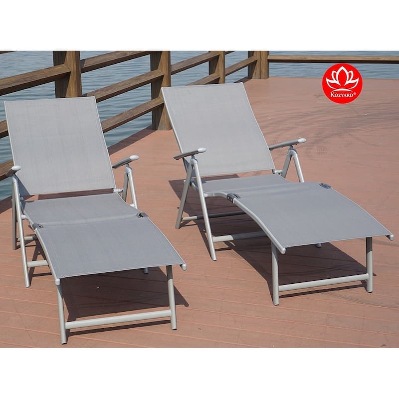 Kozyard Cozy Aluminum Beach Yard Pool Folding Reclining 7 Adjustable Chaise Lounge Chair (2 Pack)
