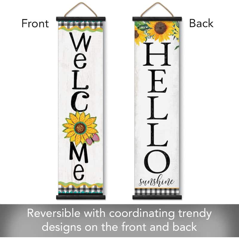 Hello Sunshine Reversible Indoor/Outdoor Vinyl Welcome Sign 44.5” by 11” Manufactured in the USA Durable Easily Wipes Clean