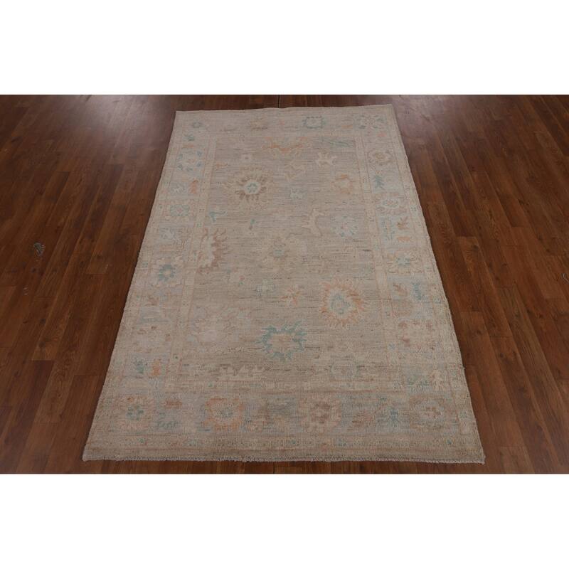 Vegetable Dye Beige Oushak Turkish Area Rug Hand-Knotted Wool Carpet - 3'10"x 5'8"