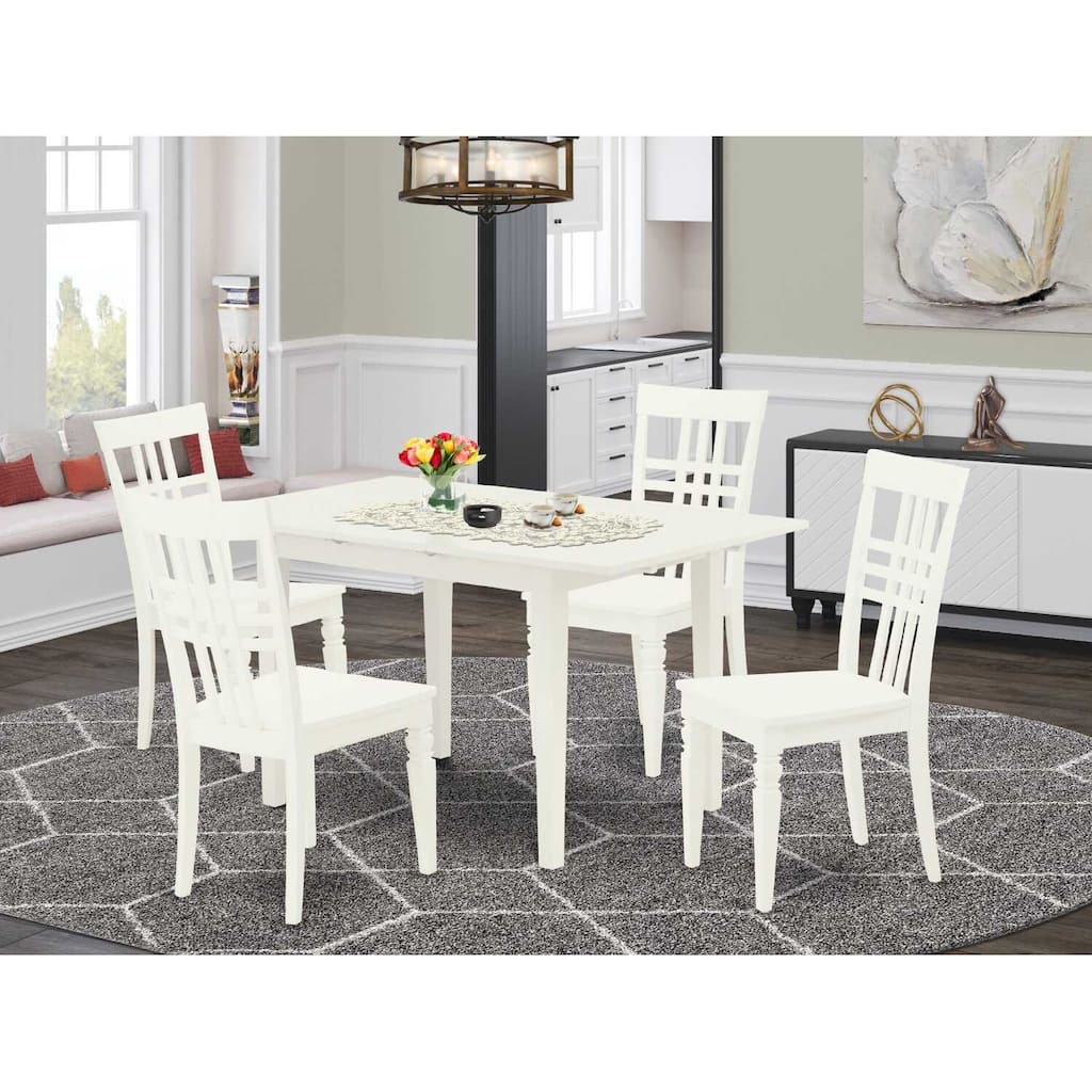 5-Piece Linen White Finish Solid Wood Top - Rectangular Dining Room Set - Seats 4