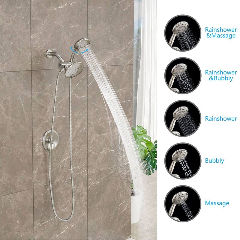 Lordear 5-Setting Shower System: High Pressure Rain Showerhead and Dual 2-in-1 Faucet with Valve