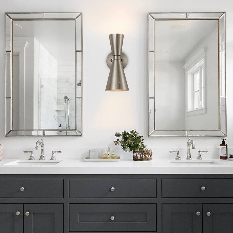 2-Light Modern Industrial Gold/Nickel Cone Hourglass Bathroom Vanity Light Wall Sconce