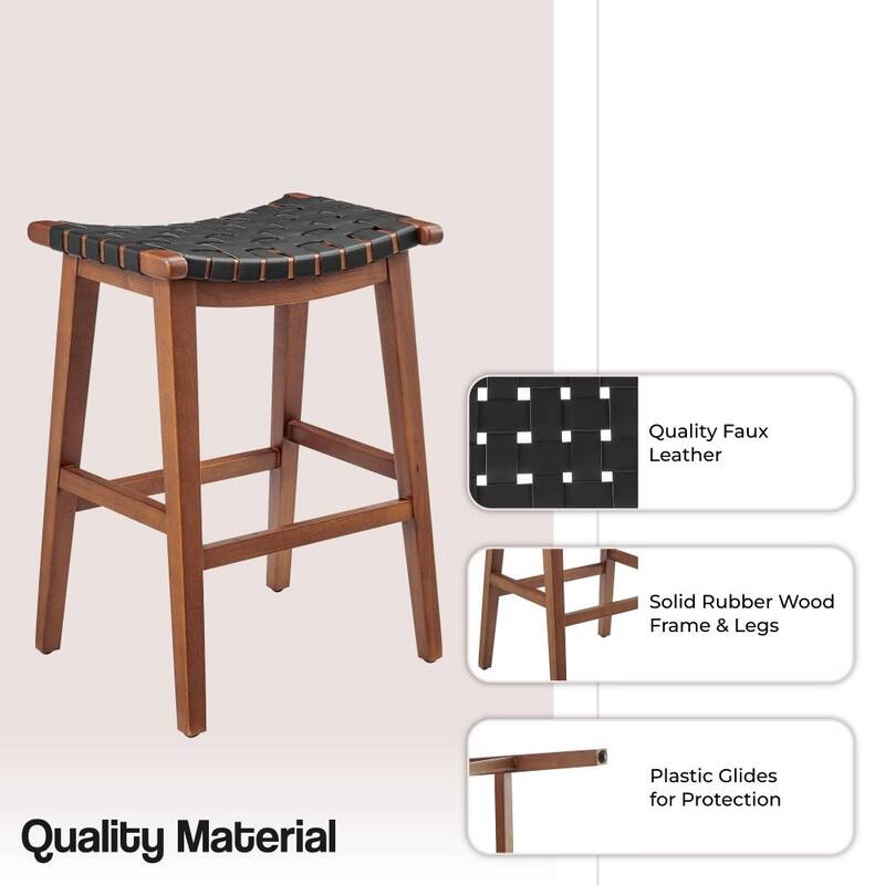NPD Furniture Marco Faux Leather Backless Counter Stool with Medium Brown Legs Color