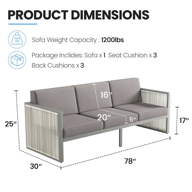 3 Seats Patio Sofa All Weather Wicker Patio Couch