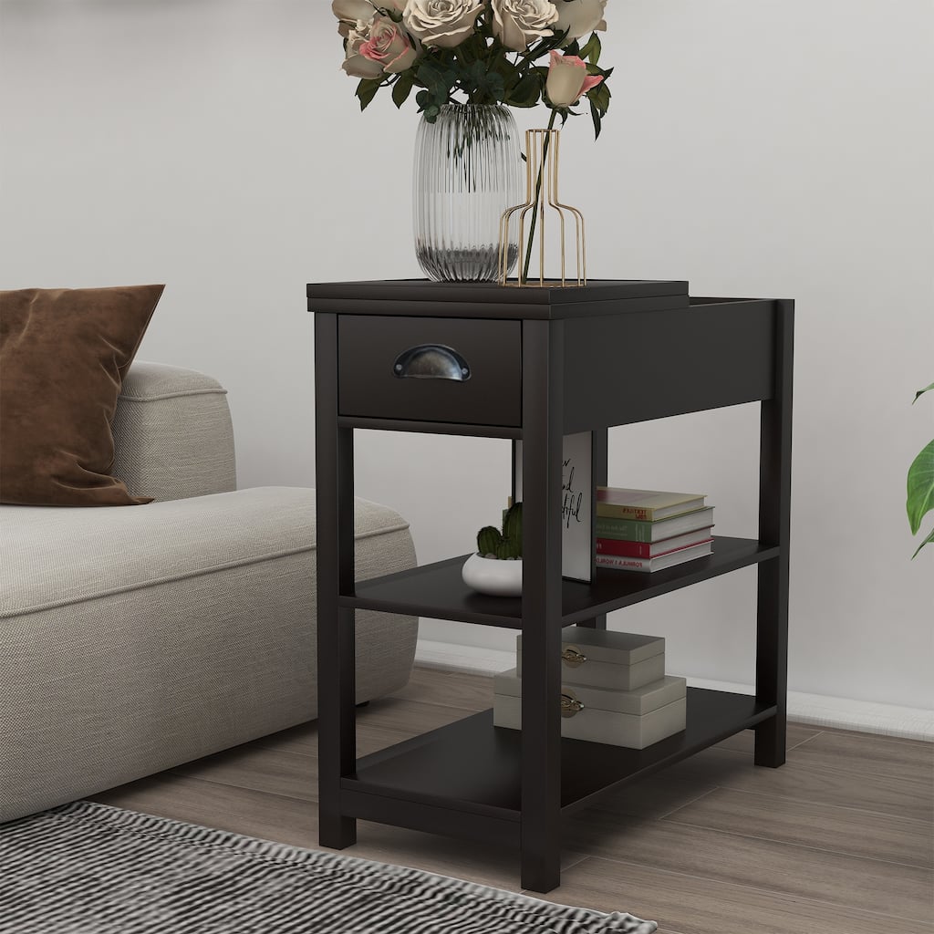 Narrow Sided Table with Drawers and Bottom Partition in Flip Over Design