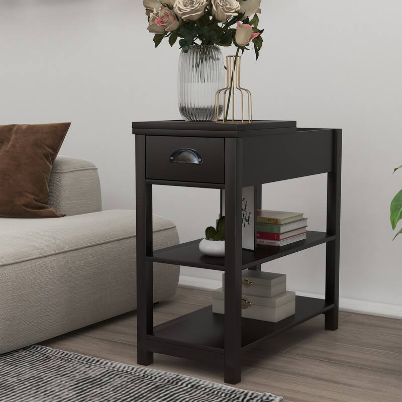 Retro Narrow Side Table with Storage