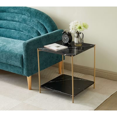 Side End Table - Nightstand Bed Side Table (Black/Gold)