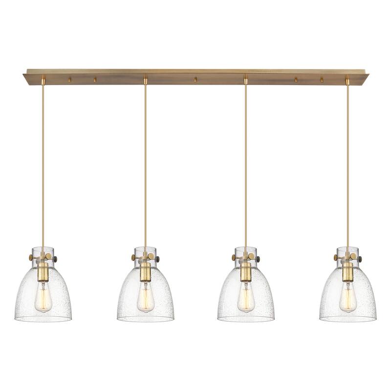 Innovations Lighting Newton Bell - 4 Light 8" Cord Hung Linear Pendant - Brushed Brass/Seedy