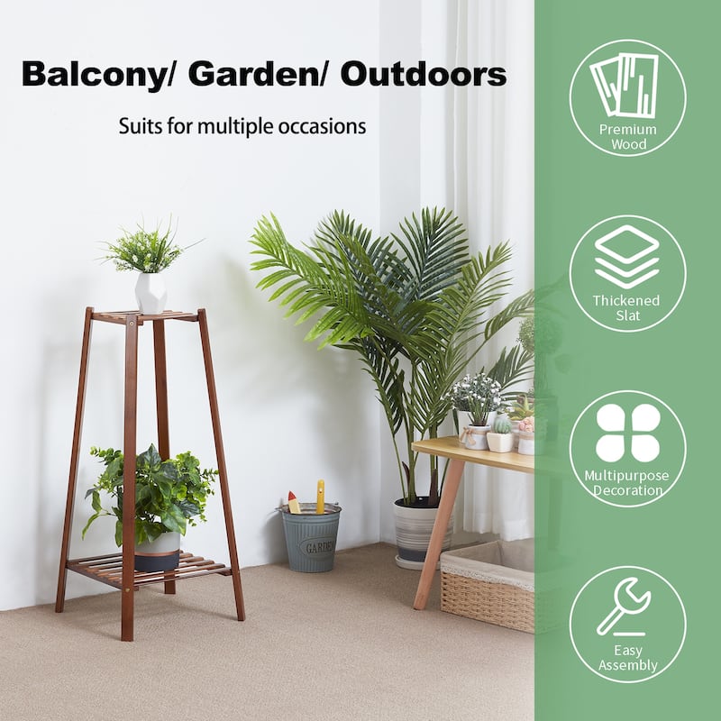 2 Tiers Potted Bamboo Flowers Stand Corner Plant Rack