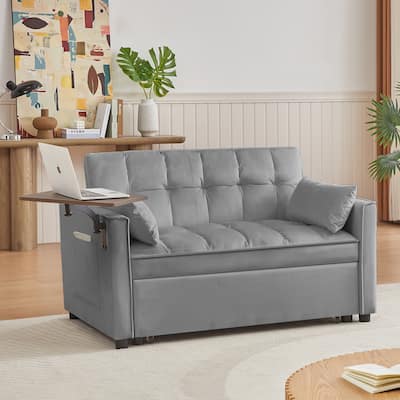 3-in-1 Convertible Sleeper Sofa Bed, Loveseat with Side Pockets, Small Lounge Sofa with Adjsutable Backrest and Lumbar Pillow