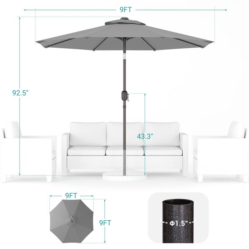 Bonosuki 9ft Patio Umbrella Market Table Umbrella with Tilt and Crank