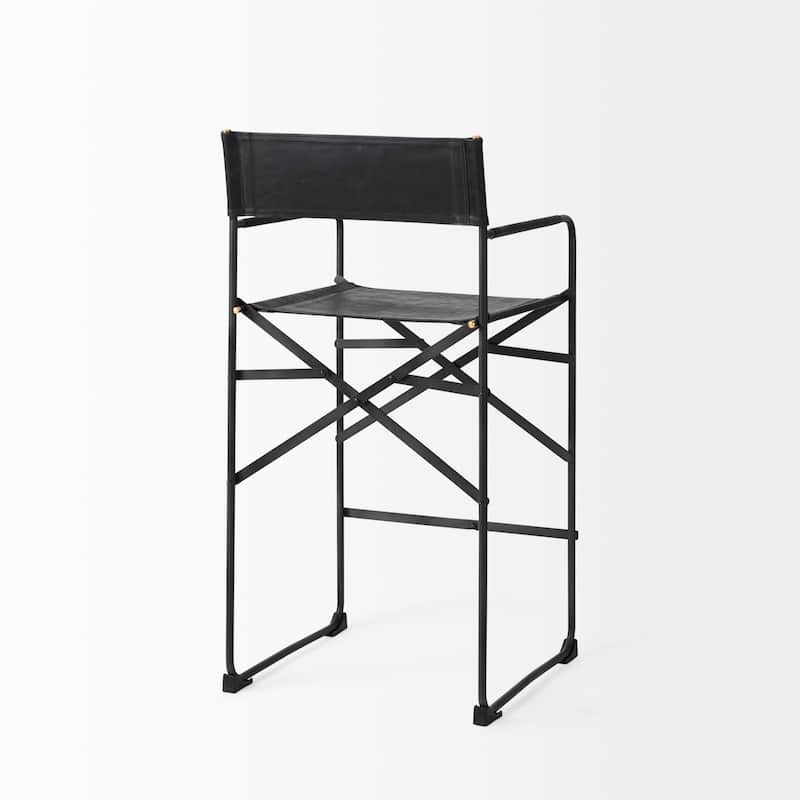 Direttore Black Genuine Leather Seat with Black Metal Frame Counter Stool