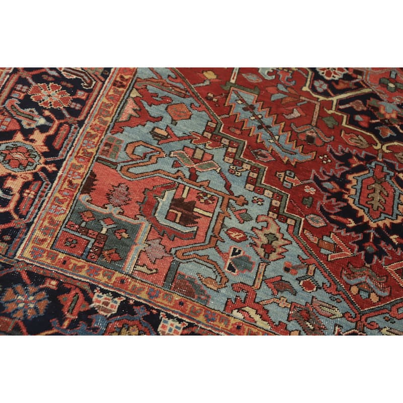 Hand Knotted Oriental 100% Wool Carpet Traditional Medallion Oranges & Rust Heriz (serapi) Area Rug - 8' 5'' X 7' 3''